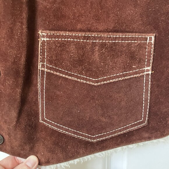 Vintage Casa Mercado Fashions Suede Vest Mens 44 Brown Leather Sherpa Lined SW - Picture 5 of 13